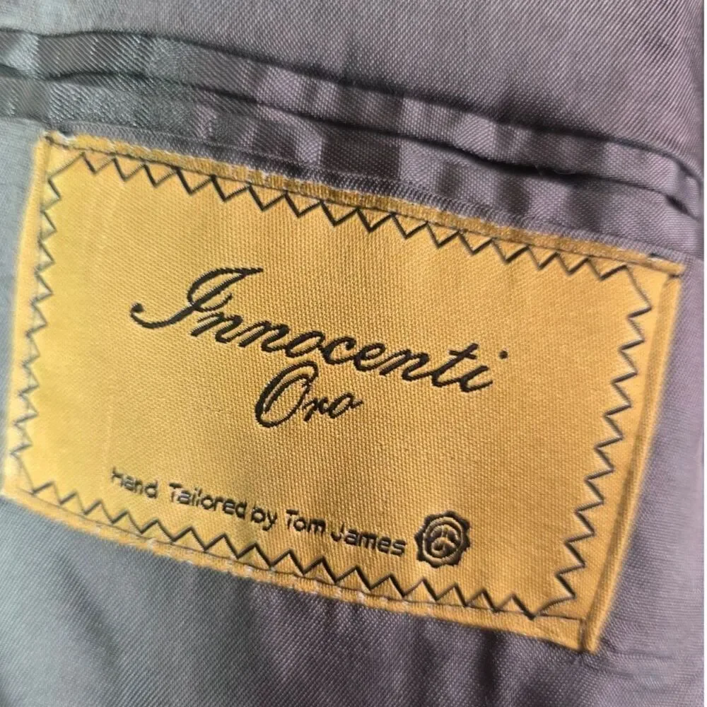 Tom James Innocenti Oro Mens Sport Coat 40R Pale Yellow Blue Plaid Tailored